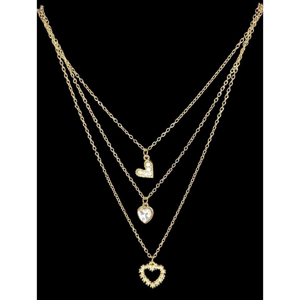 Gold Triple Heart Layered Necklace